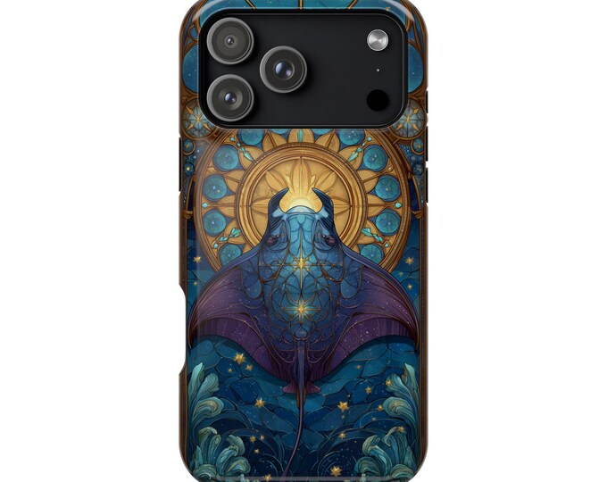 Manta Ray Gliding Stained Glass Phone Case for iPhone, Galaxy, Pixel – Lifetime Warranty
