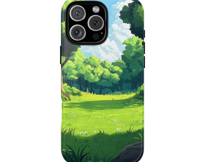 Green Forest Grass Field Blue Sky Phone Case: iPhone, Galaxy, Pixel - Lifetime Warranty