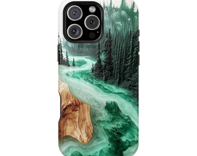 Green Pine Tree Pastel Geode Rock River Phone Case: iPhone, Galaxy, Pixel - Lifetime Warranty