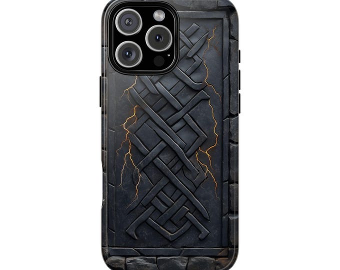 Lightning Viking Rune Black Woven Stone Phone Case: iPhone, Galaxy, Pixel - Lifetime Warranty