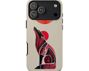 Red Tribal Wolf Native American Art Phone Case | iPhone, Galaxy, Pixel | Shockproof Cover