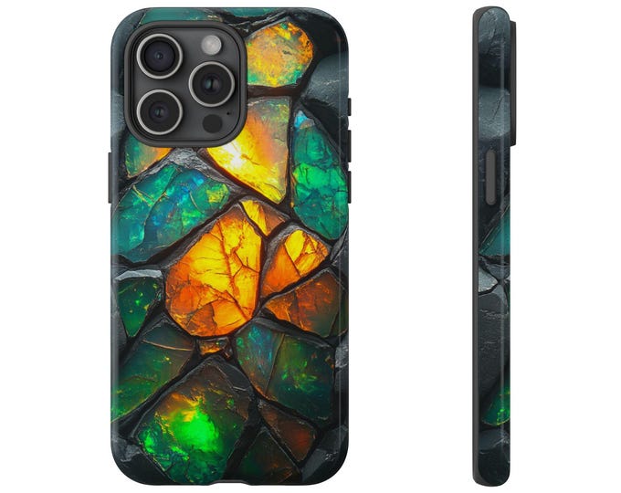 Jade Opal Sunstone Green Yellow Crystal Rock - Phone Ink Custom Case for iPhone MagSafe Charging, Samsung Galaxy, Pixel