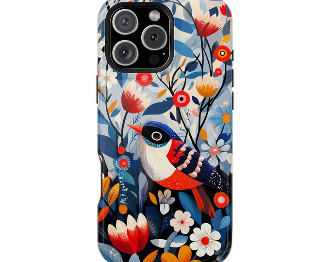 Otomi Folk Art Bird with Vibrant Flowers Phone Case: iPhone, Galaxy, Pixel - Lifetime Warranty