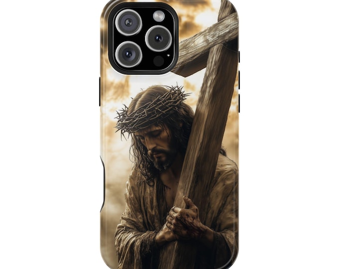 Jesus Christ Carrying Cross Christian Faith Phone Case: iPhone, Galaxy, Pixel - Lifetime Warranty