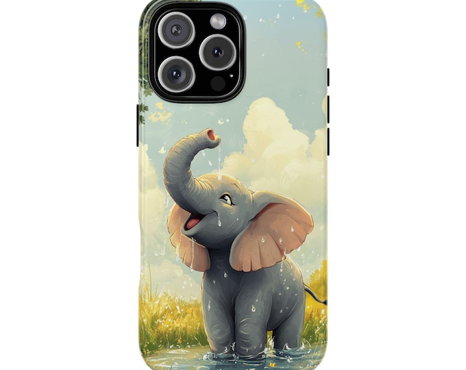 Cute Elephant Illustration Water Splash Phone Case: iPhone, Galaxy, Pixel - Lifetime Warranty