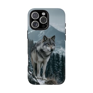 Grey Wolf Snowy Forest Mountains Phone Case: iPhone, Samsung Galaxy, Pixel - All Models | MagSafe Option
