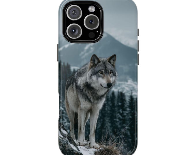 Grey Wolf Snowy Forest Mountains Phone Case: iPhone, Galaxy, Pixel - Lifetime Warranty