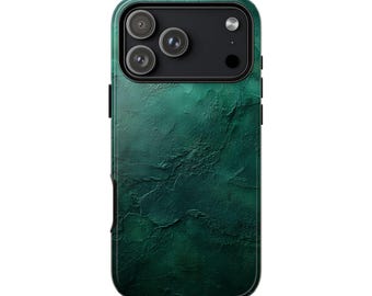 Phone Ink • Emerald Green Rustic Plaster Case • iPhone Duo 18 Pro Max 17 16 15 14 13 • Galaxy S26 S25 S24 S23 • Pixel 11 10