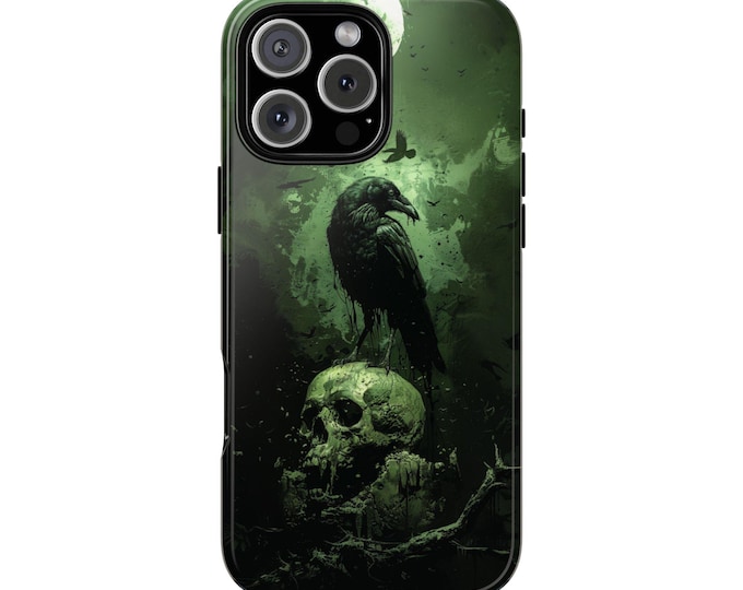 Horror Raven Green Skull Phone Case: iPhone, Galaxy, Pixel - Lifetime Warranty