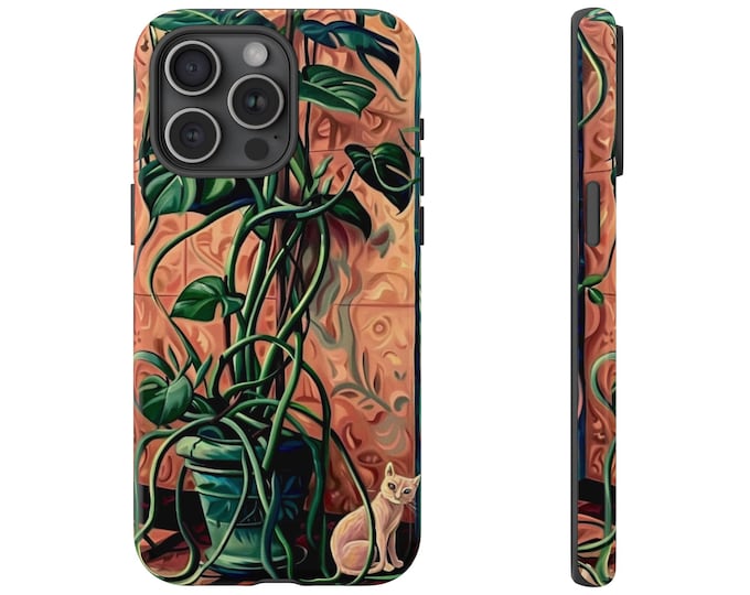 Cat Monstera Green Plant for Phone Case: iPhone, Galaxy, Pixel - Lifetime Warranty