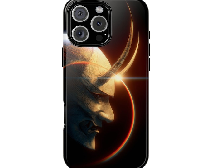 Oni Demon Mask Iridescent Eclipse Art Phone Case: Tough Cover for iPhone (MagSafe Compatible), Samsung Galaxy, Pixel
