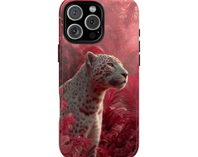 Spotted Leopard Pink Forest Exotic Cat Phone Case: Tough Cover for iPhone (MagSafe Compatible), Samsung Galaxy, Pixel