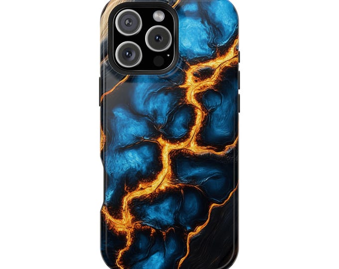 Oak Wood Blue Gold Resin Print Phone Case: iPhone, Galaxy, Pixel - Lifetime Warranty
