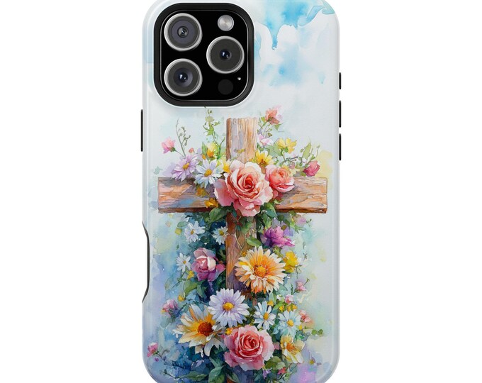 Cross Flowers Christian Faith Watercolor Phone Case: iPhone, Galaxy, Pixel - Lifetime Warranty