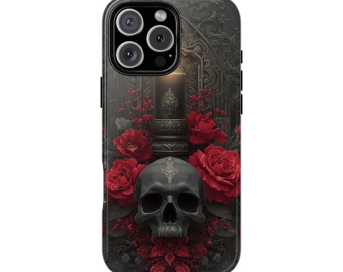 Gothic Skull Red Roses Candle Phone Case: iPhone, Galaxy, Pixel - Lifetime Warranty