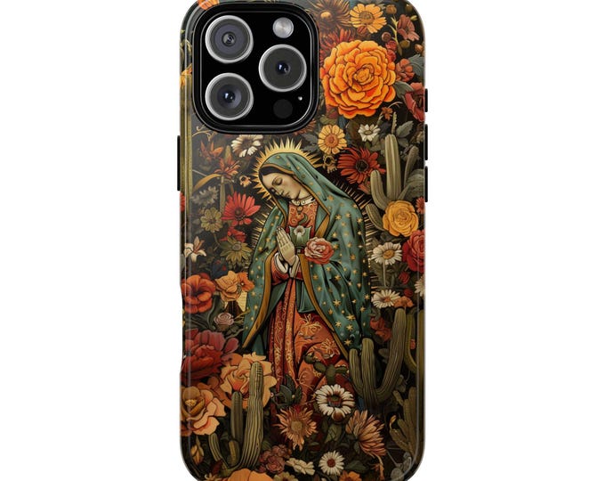 Virgin Mary Catholic Guadalupe Flowers Phone Case: iPhone, Galaxy, Pixel - Lifetime Warranty