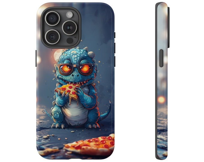 Kaiju Mini Monster Dinosaur Eating Pizza Slice Phone Case: iPhone, Galaxy, Pixel - Lifetime Warranty