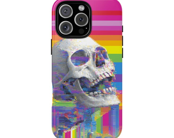 Neon Glitch Skull Vibrant Colors Phone Case: iPhone, Galaxy, Pixel - Lifetime Warranty