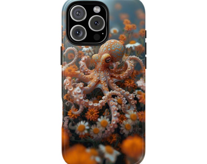 Octopus Orange Flower Field Floral Phone Case: iPhone, Galaxy, Pixel - Lifetime Warranty