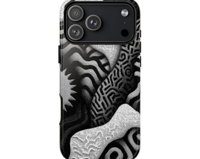 Intricate Line Work Black Contrast Phone Case: iPhone, Galaxy, Pixel - Lifetime Warranty