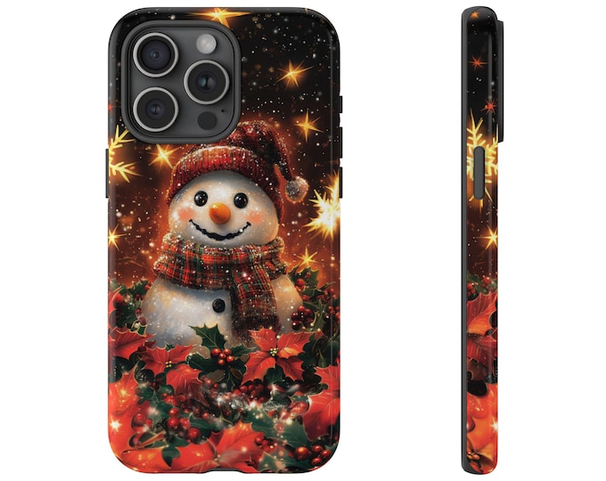 Christmas Snowman Cover, Poinsettias Flowers Design Phone Case: iPhone, Galaxy, Pixel - Lifetime Warranty