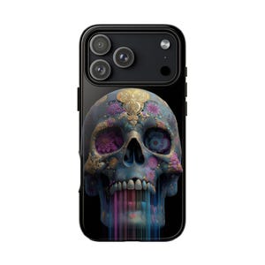 Phone Ink - Ethereal Floral Skull Teal Pink Waterfall Case: iPhone | Galaxy | Pixel - Lifetime Warranty