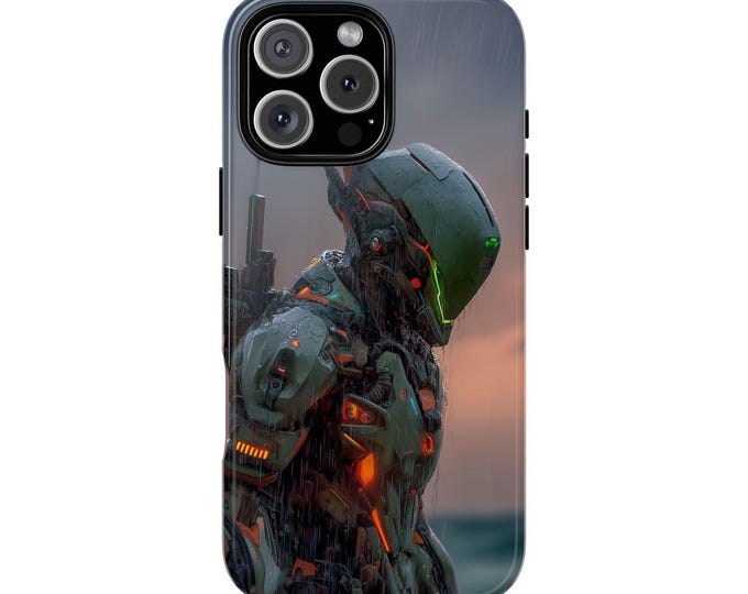 Neon Sentinel Armored Guardian Ninja Droid Phone Case: iPhone, Galaxy, Pixel - MagSafe Compatible