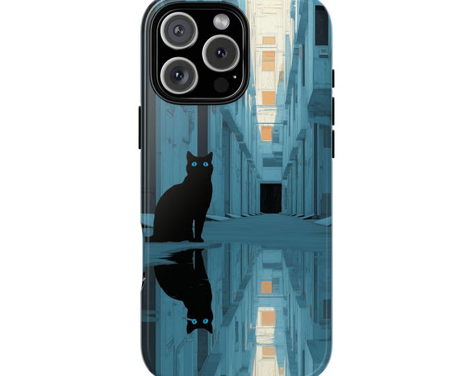 Black Cat Neon City Alley Kitty Phone Case: Tough Cover for iPhone (MagSafe Compatible), Samsung Galaxy, Pixel