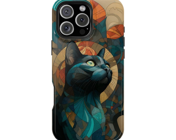 Black Cat Abstract Stained Glass Dream Phone Case: iPhone, Galaxy, Pixel - Lifetime Warranty