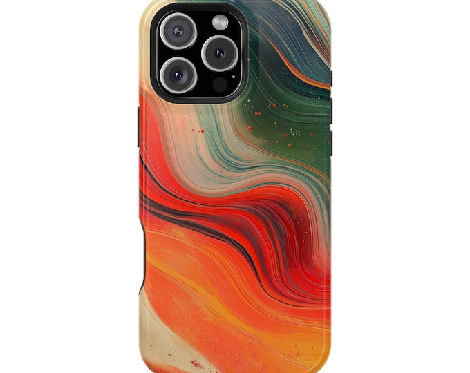 Coral Orange Green Brushed Paint Abstract Art Phone Case: iPhone, Galaxy, Pixel - Lifetime Warranty
