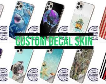 Custom Skin and Case for iPhone 15 14 13 12 11 X XR 8 7 6 - Custom Cut Anti-Scratch 3-Layer Protection Skin Sticker Back Decal + TPU Cover