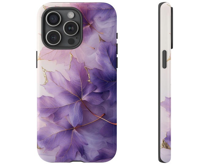 Purple Leaves Lavender Leaf Gold Phone Case: iPhone, Galaxy, Pixel - Lifetime Warranty