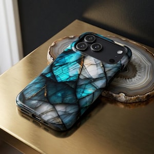 Aqua Teal Agate Feldspar Opal Geode Phone Case • iPhone, Samsung Galaxy, Pixel • Lifetime Warranty