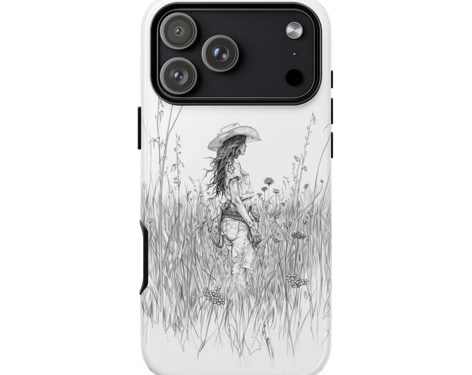Cowgirl Black White Western Flower Girl Phone Case: iPhone, Galaxy, Pixel - Lifetime Warranty