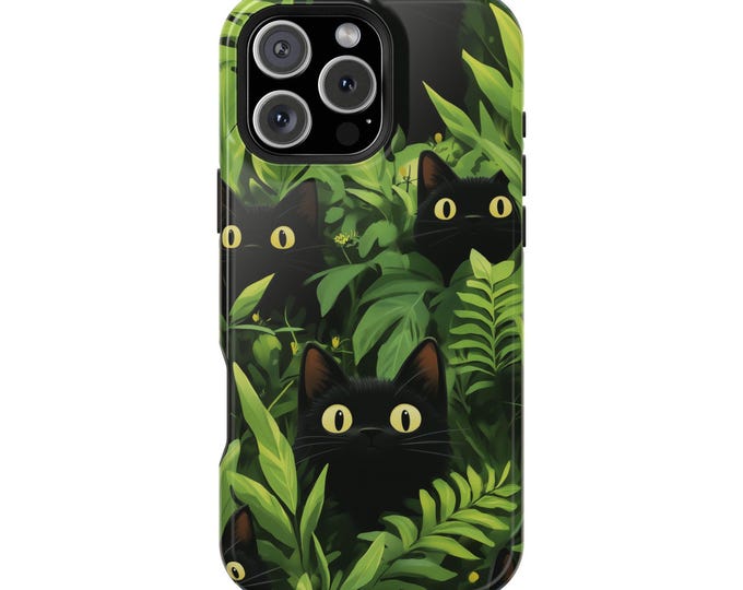 Black Cats Green Garden Plants Kitty Monstera Art Phone Case: iPhone, Galaxy, Pixel - Lifetime Warranty