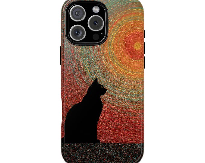 Black Cat Gradient Silhouette Phone Case: iPhone, Galaxy, Pixel - Lifetime Warranty