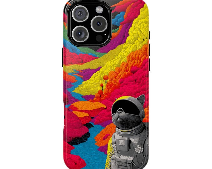 Cat Astronaut Space Explorer Color World Phone Case: Tough Cover for iPhone (MagSafe Compatible), Samsung Galaxy, Pixel