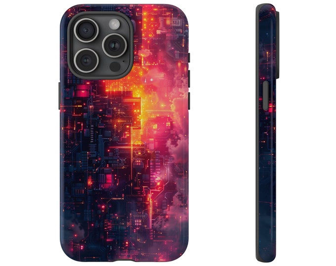 Circuit Grid Explosion Smoke Abstract Phone Case: iPhone, Galaxy, Pixel - Lifetime Warranty