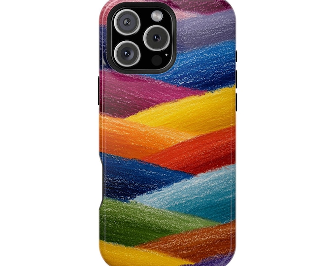 Colorful Rainbow Crayon Stripe Waves Phone Case: iPhone, Galaxy, Pixel - Lifetime Warranty