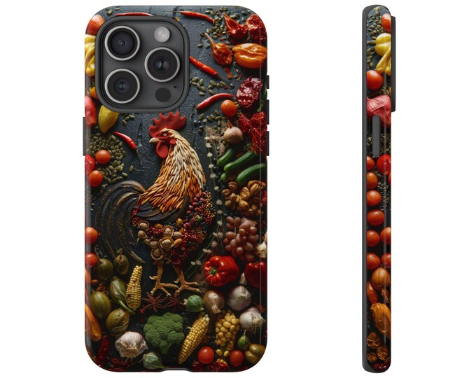 Rooster Made of Nuts Vegetables Phone Case: iPhone, Galaxy, Pixel - Lifetime Warranty