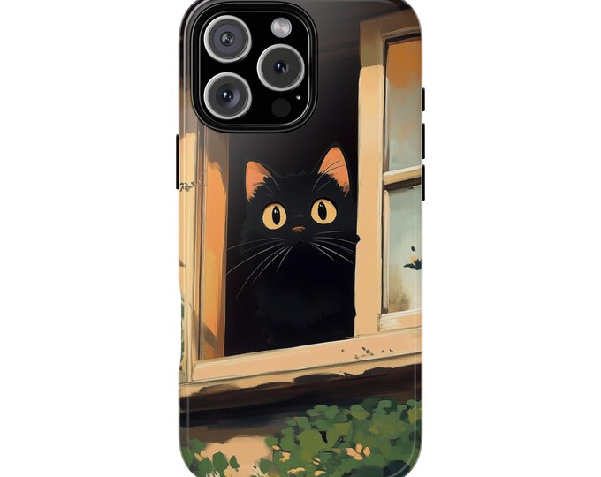 Cute Anime Black Cat Vintage Cartoon Kitty Phone Case: iPhone, Galaxy, Pixel - Lifetime Warranty