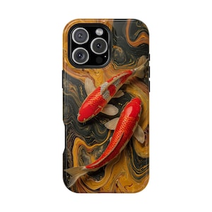Orange Koi Fish Swimming Liquid Marble - Phone Case for iPhone 16 16e 15 14 13 Pro Max | Galaxy S25 S24 | Pixel 9 9a | Wireless Charging