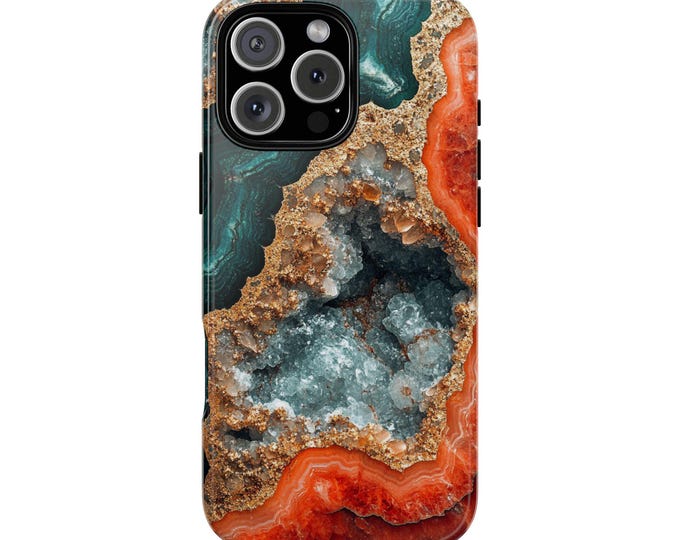 Green Red Agate Geode Rock Crystal Marble Phone Case: iPhone, Samsung Galaxy, Pixel