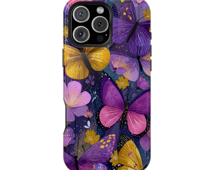 Whimsical Butterfly Flowers Purple Yellow Phone Case: iPhone, Galaxy, Pixel - Lifetime Warranty