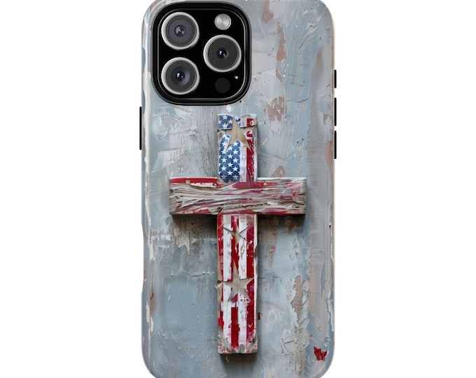 American Christian Cross Wood Print Phone Case: iPhone, Galaxy, Pixel - Lifetime Warranty
