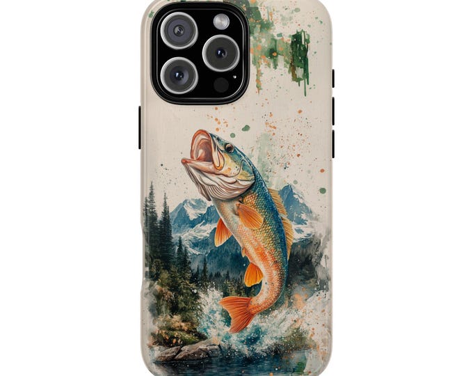 Mountain Lake Bass Fish Watercolor Fishing Phone Case: iPhone, Galaxy, Pixel - Lifetime Warranty