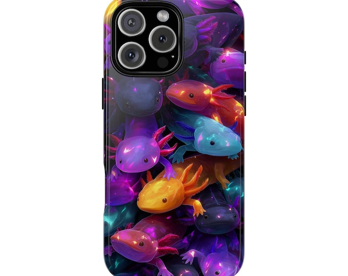Neon Axolotls Purple Teal Axolotl Group Phone Case: iPhone, Galaxy, Pixel - Lifetime Warranty
