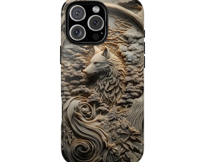 Wolf Tree Carving Print Phone Case: iPhone, Galaxy, Pixel - Lifetime Warranty
