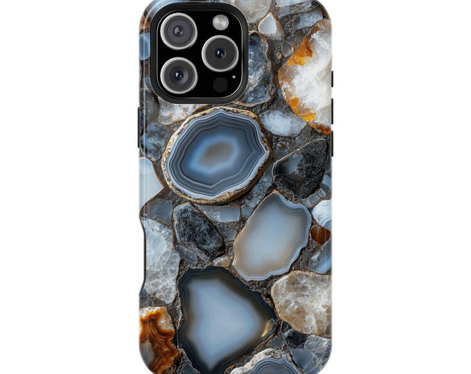 Polished Agate Gray White Crystal Rocks Phone Case: iPhone, Galaxy, Pixel - Lifetime Warranty