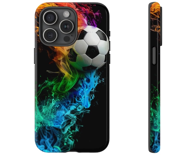 Soccer Ball Splash Phone Case - Rainbow Liquid Soccer Phone Cover - Dynamic Art 3D Style Phone Case - iPhone, Pixel, Samsung Galaxy